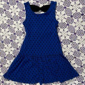 Justice Blue Lined Dress with Black Dots